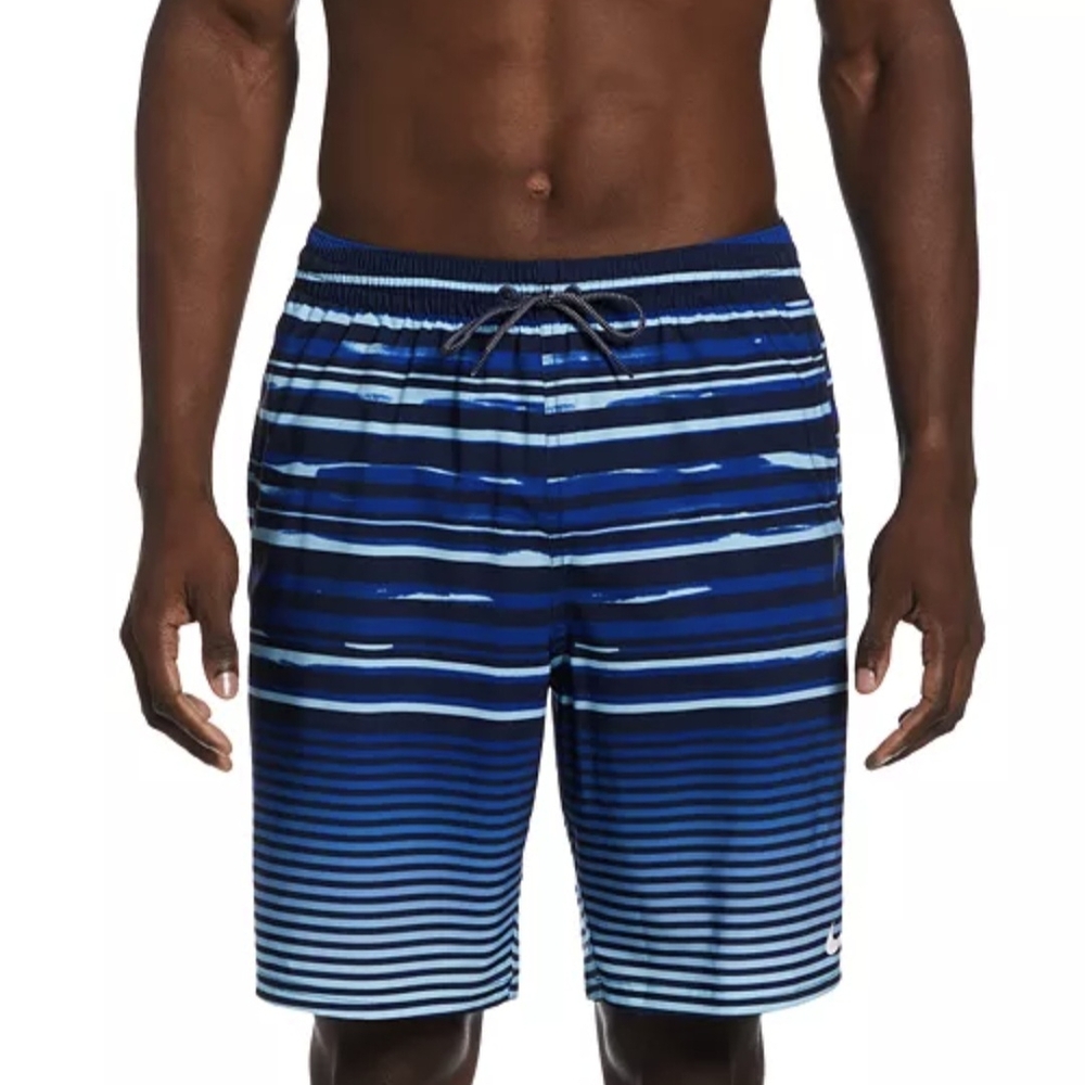 NEW Nike Men's XXL Navy Blue Fade Striped Breaker 9"  Swim Trunks (Lined)
